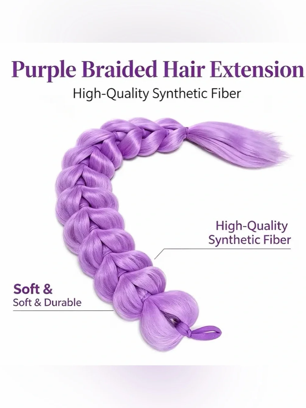 💜 NEW 26” [K-Pop Style] Synthetic Light Purple Braided Ponytail Hair Extension ✨